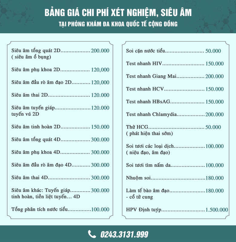 Bảng giá siêu âm xét nghiệp cổ tử cung